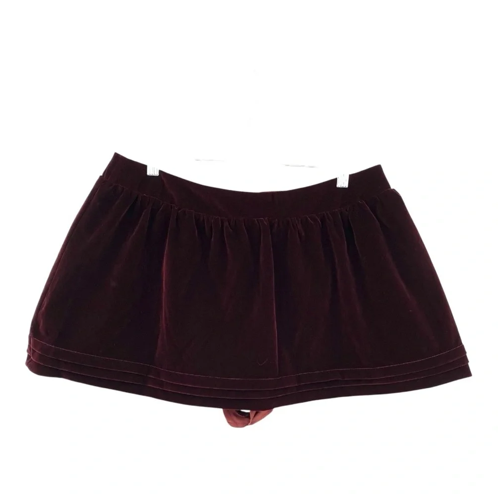 Cider Low‎ Rise Layered Skort Women’s Large Skater Shirt Velvet Dark Burgundy